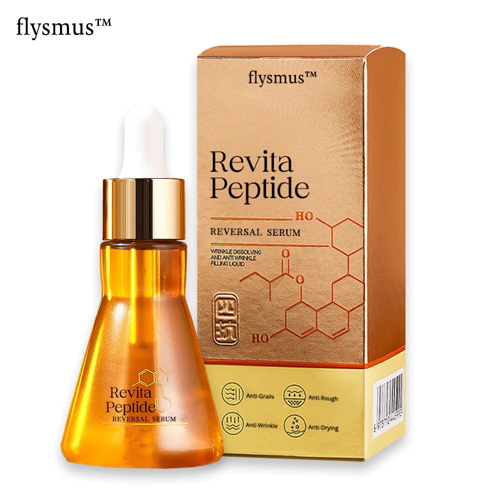 Flysmus Revita Peptide Reversal Serum by BeautyStarts for anti-aging and skin rejuvenation. A powerful serum to reduce wrinkles and restore youthful skin texture.